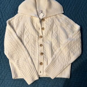 NWT J. Crew Collared Cable Knit Cardigan (M) ivory